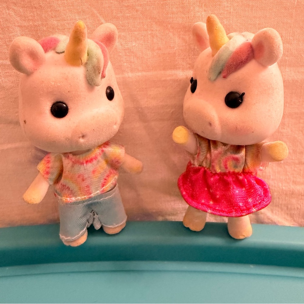 Mini Flocked Unicorn Figures Set Poseable Dollhouse Calico Critters Toy Pair